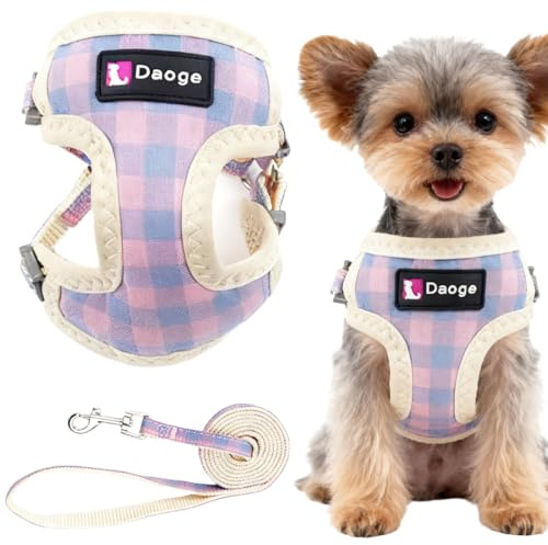 OPVYAEU Harnais Petit Chien pour Chiots réglable avec Laisse Ensemble Harnais et Colliers pour Chien Harnais pour Chiot Facile à Porter et entraînement Quotidien sécurisé, Taille S (1.5kg-3.5kg)