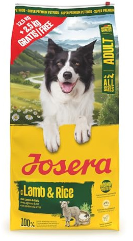 JOSERA Lamm & Reis (1 x 12,5 + 2,5 kg) | Adult | Premium Trockenfutter für ausgewachsene Hunde | Monoprotein - 100% Lamm | proteinarm & fettreduziert - besonders gut verträglich | glutenfrei | 15kg