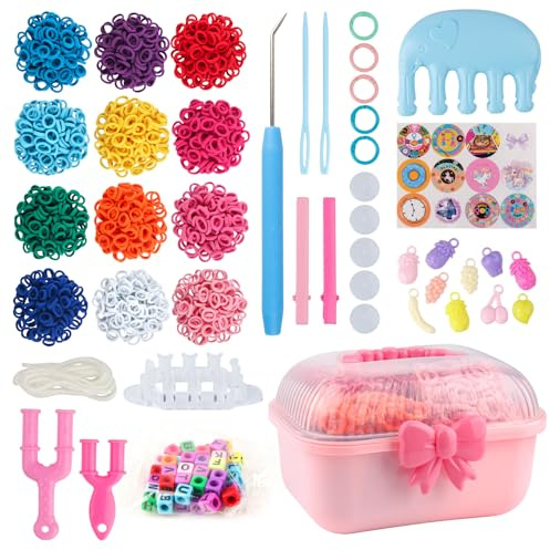 Loom Bänder Set,Buntes Gummiband-Set für Armbänder,Loom Bänder Zubehör mit 1200 Farbige Gummibänder, Perlen, Geflochtener Kamm,Charms,U-Clips und Anderem Zubehör,Mädchen Geschenke 4 5 6 7 Jahre