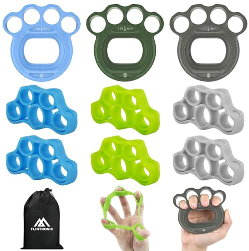 Flintronic 10 Stück Handtrainer Fingertrainer, Griffkrafttrainer, Handtrainer Set, Drei Widerstandsstufen, für Klettern, Gitarre und Klavier