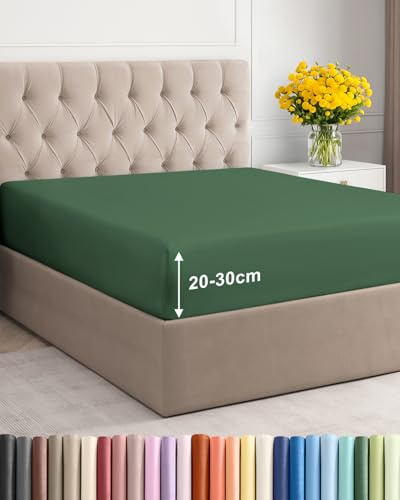 Spannbettlaken 120x200 cm Smaragdgrün - 30cm (12) Tiefe Tasche - Premium Mikrofaser Spannbetttuch - Weich und Knitterfrei - Atmungsaktiv, Hypoallergen und Oeko-TEX Standard 100 Zertifiziert