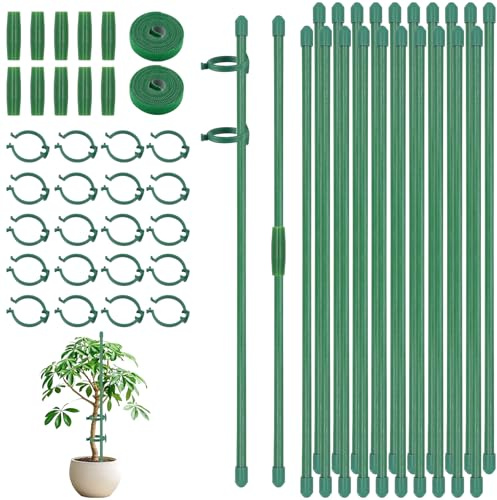 JJYHEHOT Tuteurs pour Plantes, 20 Pièces Tuteur Plante Interieur, 20 Tiges de Plantes Clips, 10 Tiges Tube d'extension, Kit de Plantes Grimpantes pour Orchidées, Pivoines, Tomates, Concombres