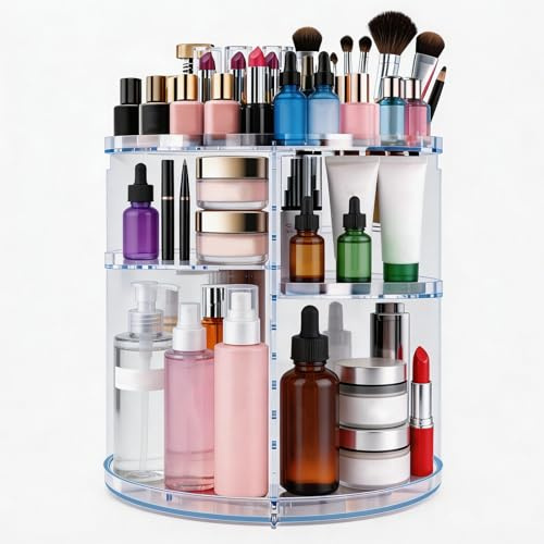 Make Up Organizer Drehbar 360°, 6-Stufiger Adjustable Schminktisch Organizer, Größer Kosmetik Aufbewahrung für Lippenstift Makeup Brush, Transparent Makeup Organizers für Badezimmer Schlafzimmer
