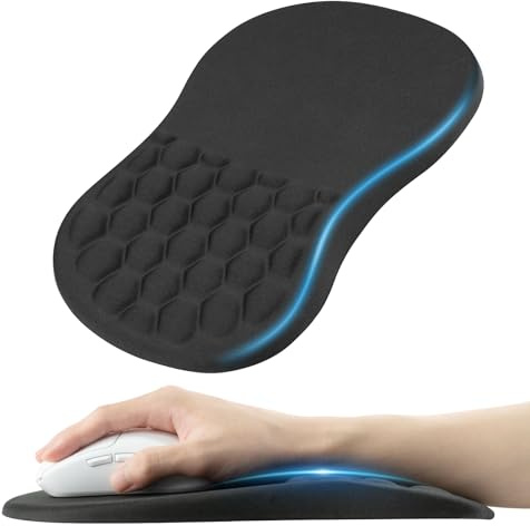 YIWONFU Tappetino per mouse ergonomico contro i dolori al polso – con memory foam e nodi massaggianti, base in poliuretano antiscivolo, 30 x 20 cm, nero, per ufficio, giochi, home office