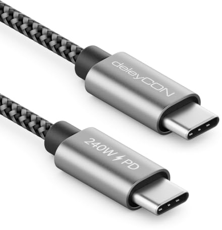 deleyCON 0,5m 240W USB-C Cavo Ricarica Rapida Corto PD3.1 - USB C a C - Collegamento per iPhone 17 16 15 Pro Max Air Galaxy A16 A17 A56 S25 S24 S23 Pixel iPad Pro MacBook AirPods Tablet Switch PS5