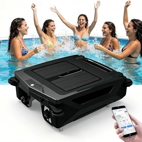 menglanchang Robot Skimmer De Piscina Solar,Skimmer Solar para Piscinas,Limpiador AutomáTico De Superficie,App Control,BateríA De 20h,áRea Limpieza 200m²,EvitacióN De ObstáCulos,Limpieza 24/7 Black