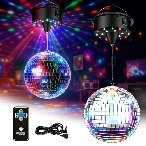 Discokula med motor och ljus, 15,2 cm discokula diffuser roterande med 4 färgglada lampor och 18 LED-pärlor, varvtal 10 varv/min, discoboll/spegelkula för discolampa