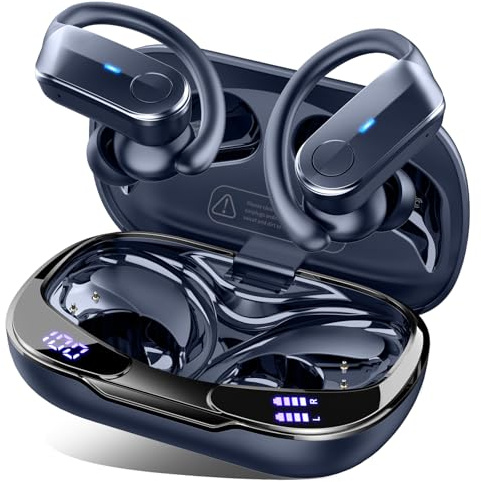 Cuffie Bluetooth 5.4 Sport, Auricolari Bluetooth 70 Ore HiFi Stereo,Cuffie Wireless Impermeabili IPX8,4 ENC Cancellazione Rumore Mic,Con Display a LED, Headphones Per Corsa e Sport Estremi, Blu