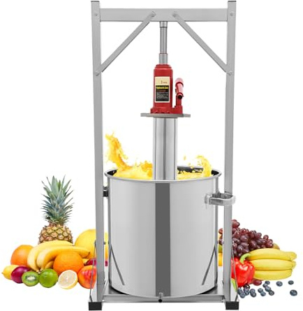 DDTABASE 36L Hydraulische Obstpresse aus Edelstahl,3T Fruchtpresse mit Filtereimer & Wagenheber,Manueller Entsafter für Reiswein, Honig, Gemüse, Wein