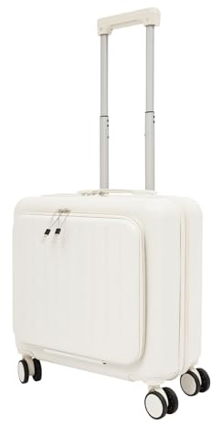 soudesileim Reisekoffer 18 Zoll, Trolley mit Getränkehalter und Laptopfach, Handgepäck mit Aluminiumrahmen, leiser Rollkoffer mit Rollen für Geschäfts und Kurzreisen (Weiß)