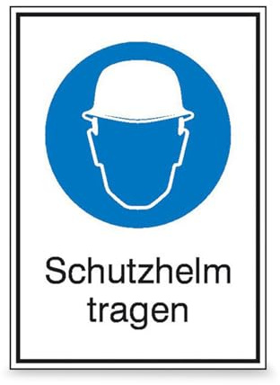 Betriebsausstattung24 Gebots-Kombischild Schutzhelm tragen - Aluminium, geprägt - 13,1 x 18,5 cm - Symbol und Text Schild - M014
