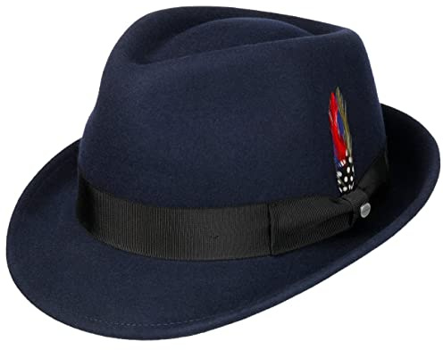 Stetson Trilby de Fieltro Elkader Mujer/Hombre - Sombrero Hombre Fedora con Banda Grosgrain Verano/Invierno Primavera Verano Otoño Invierno - L (58-59 cm) Azul