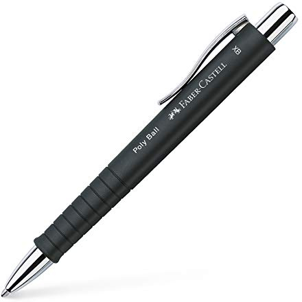FABER-CASTELL 241153 - Kugelschreiber Poly Ball XB, schwarz (Schreibfarbe blau), 1 Stück, mit auswechselbarer Mine, dokumentenecht | Auswechselbare XB Mine, dokumentenecht, ergonomische Dreikantform für komfortables Schreiben