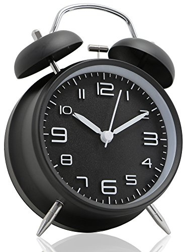 Betus [Non-Ticking Twin Bell Alarm Clock - Metal Frame 3D Dial with Backlight Function - Desk Table Clock for Home and Office - Midnight Black