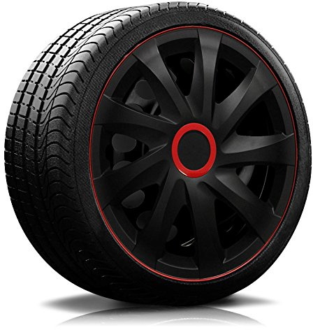 15 Zoll RKK04 Race Line (Schwarz-Rot) Radkappen/Radzierblenden 4 Stück