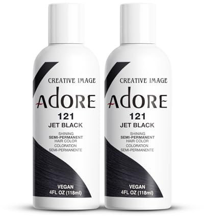 Adore Semi Permanent Hair Color (121 Jet Black) (2 Pack) | Vegan & Cruelty-Free Black Hair Dye | No Ammonia, No Peroxide, No Alcohol | 4 Fl Oz