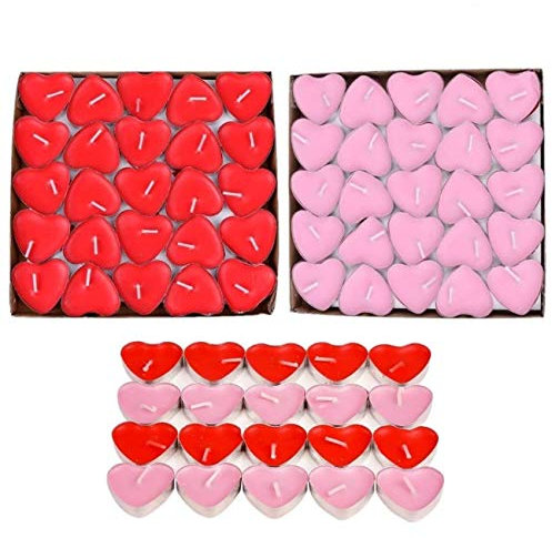 JZK 100x Rot und Rosa Liebe herz förmig kleine Teelichter Mini romantische rauchfreie Kerzen für Hochzeiten Tischdekoration Dekoration Jahrestag, Valentinstag, Heiratsantrag