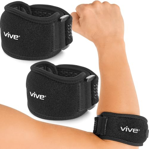 Vive Tennis Elbow Brace for Men & Women 2 Pack - Tendonitis Elbow Brace For Bursitis, Golfers Elbow, Medial Epicondylitis, Arthritis & Pain Relief - Arm Support Band, Adjustable Forearm Pain Relief (Black)