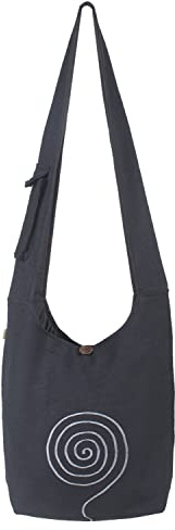 Vishes - Umhängetasche aus langlebiger, handgewebter Baumwolle mit aufgestickter Spirale - Unisex schwarz