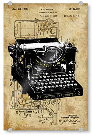 artboxONE Acrylglasbild 30x20 cm Typografie Steampunk Schreibmaschine - Bild Schreibmaschine Entwurf Retro