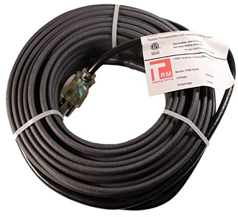 TRM Self-Regulating De-Icing Roof Heating Cable for Ice Dam Prevention and Snow Melting, Direct Plug-in Wire for Ice Melt and Heat Tracing Systems 120V, Length 100 Feet + 6 Feet Cold Lead