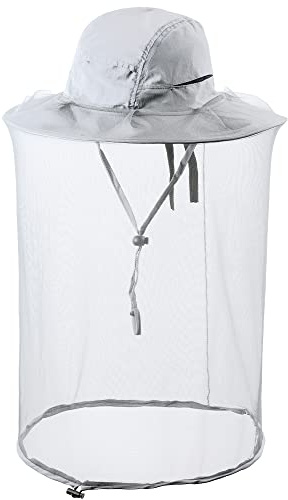 HunterBee Bee Keeper Beekeeping Veil Hat face Covering Costume Fly Hornet Insect Bug Mosquito mesh Cap Light Gray