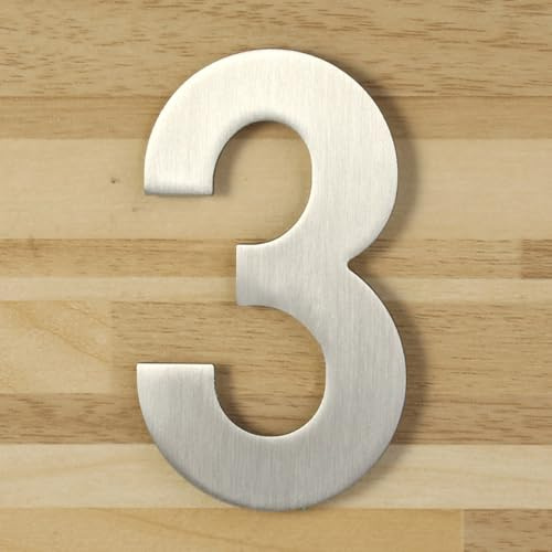 Mellewell Adhesive 3 Inches Mailbox Door Sign Number House Address Number, Brushed Stainless Steel, Number 3 Three