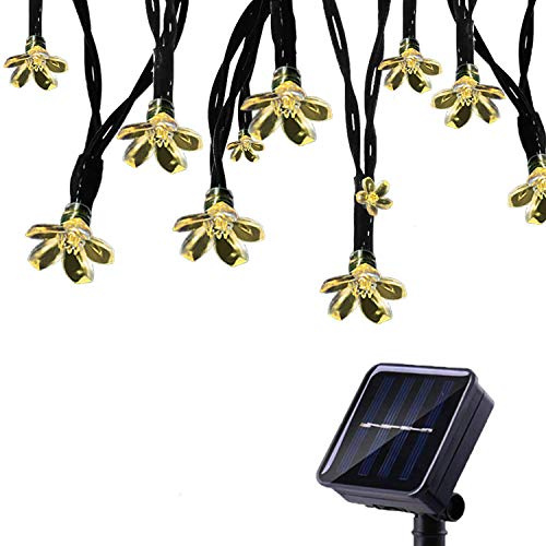 Tuokay Solar Lichterkette 50 LED Außenlichterkette mit Blumen (Warmweiß) | 7 m Länge, 8 funkelnde Modi, wasserdicht, Dekorative Beleuchtung für Garten Balkon Pavillon Terrasse Rasen Hof Zaun Deko