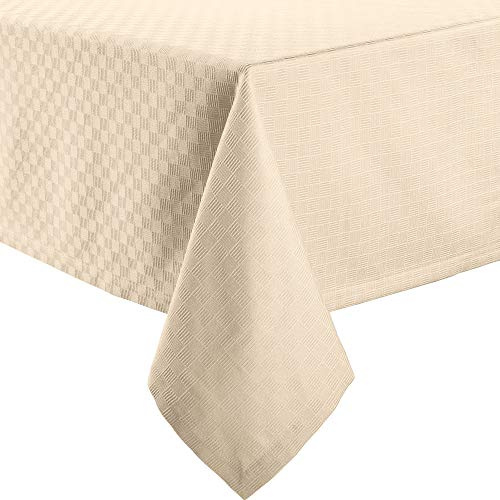 Erwin Müller Tischdecke, Tischwäsche Jacquard Karo, Paderborn Sekt Größe 130x190 cm - fleckabweisend, schmutzunempfindlich und leicht zu reinigen (weitere Farben, Größen)