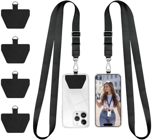 Doormoon Phone Lanyard, Universal Adjustable Neck Strap for Phone Case Keys ID Badges Cell Phone Lanyard Compatible with iPhone, Samsung, Most Smartphones, 2 Pack, Black Black