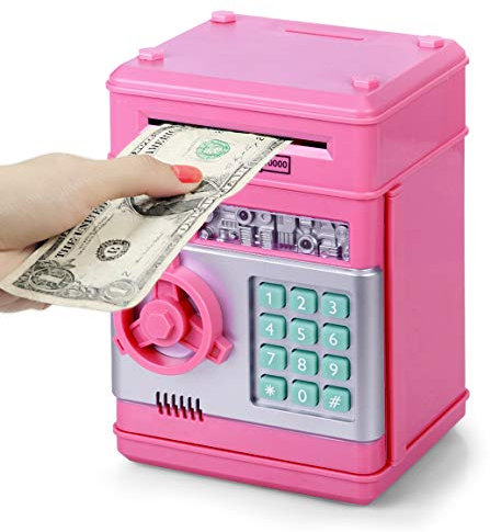 Yellcetoy Money Box for Kids Ages 3-12, Money Bank Piggy Bank for Boys Girls Electronic Password Cash Coin Can Auto Scroll Paper Money ATM Password Money Safe Kids Birthday Xmas Gifts Pink