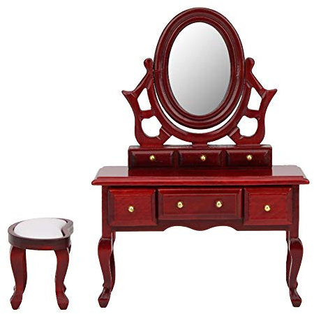 1:12 Puppenhaus Schlafzimmermöbel, Make-up Schminktisch Schreibtisch Schminktisch und Stuhl Puppen Schlafzimmermöbel(S)