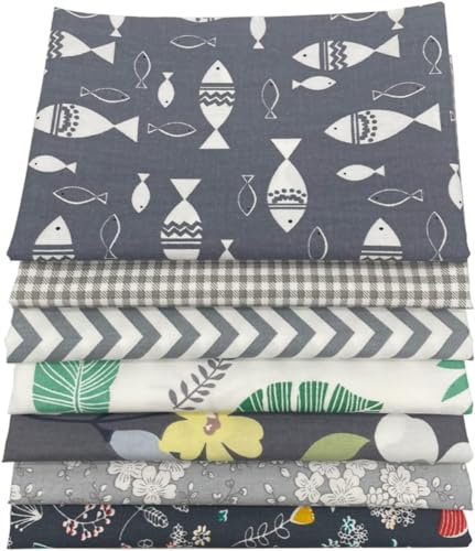Jukway 7 stycken sydda bomullstyger, grå lappverkstyger 50 x 50 cm fyrkantig tygbunt blandat tryckt quiltad textil gör-det-själv hantverk quiltning scrapbooking konst (grå)