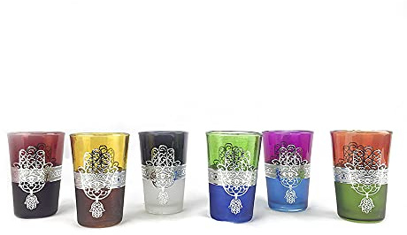 ARTIGIANATO VULCANO Lot de 6 verres marocains en verre colorés et brodés
