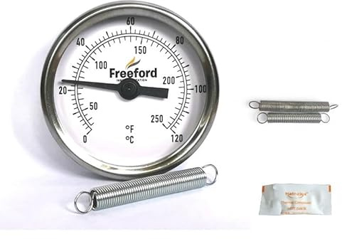 Freeford branded Pipe Thermometer - Higher Accuracy 63mm 0/120 C/F with spring and Thermal Paste
