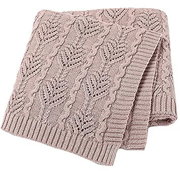 Surwin Strickdecke Babydecke Kuscheldecke Baumwolle, Mädchen und Jungen Babys Gestrickt Kinderdecke Freien Krabbeldecke Perfekt für Kinderwagen Babybett (80x100cm,Rosa grau)