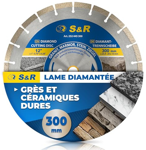 S&R Diamant-Trennscheibe 300 x 25.4 x 3.0 x 10 mm, Industrie-Qualität für Naturstein, Kunststein, Marmor, Granit, Sandstein, Hartziegel,Diamanttrennscheibe für Motortrennsägen & Tischsägen