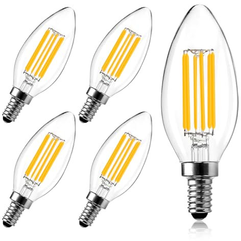 LangPlus+ Lampadina LED E14, Lampadine Candela Dimmerabili, Lampade vite Edison E14, 6W, Equivalente 60W, Bianco Caldo 2700K, Lampadina Filamento LED C35 per Lampadari, Confezione da 5