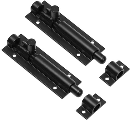 2 Set Door Lock Bolts Shed Door Tower Bolt Heavy Duty Black Door Bolt Latch Slide Barrel Door Bolt Security Lock Latch with Screws for Internal Door Shed Bathroom Toilet Shed (Black, 4inch)