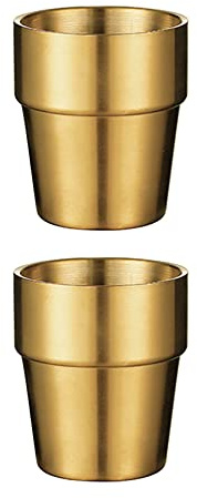 UPTALY 2 tazas de acero inoxidable (300 ml, color dorado), tazas de camping irrompibles, taza de espresso pequeña, tazas de café con doble pared, vasos de chupito, vasos, tazas de café, taza de té