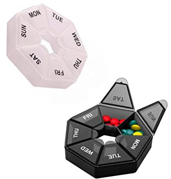 Portapillole Settimanale (Inglese), Pillole Organizzatore, Porta Medicine Porta Pastiglie, Promemoria per Pillole (7 Scomparti - Esagono)