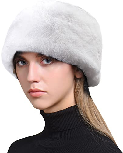 Lifup Damen Kunstpelz Hut Cossack Russische Mütze Kosakenmütze für Reisen, Skifahren, Wandern Weiß