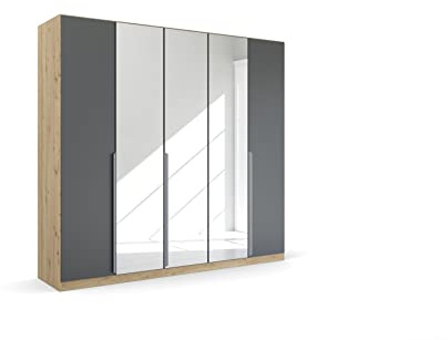 Rauch Möbel Quadra-Spin Dark&Wood, Kleiderschrank, Farbe Grau metallic/Eiche Artisan, Breite 226 cm