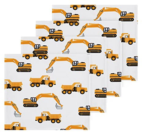 SUABO Soft Cotton Kid's Bath Washcloths,Industrial Car Excavator and Trucks on White Towel,Set 4