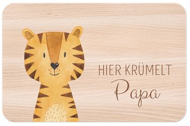 wunderwunsch - Individuelles Holzbrett mit Hochwertigem UV-Druck für Kinder - Personalisiertes Frühstücksbrettchen - Niedliche Motiv-Brettchen mit Namen (Tiger links unten)