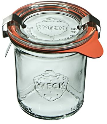 Weck Mini-Glas 140 ml 12 Stück | Glas mit Deckel, Dichtung und 2 Verschlüssen | Zum Einmachen von Konserven, Säften, luftdichter Aufbewahrung von trockenen Zutaten