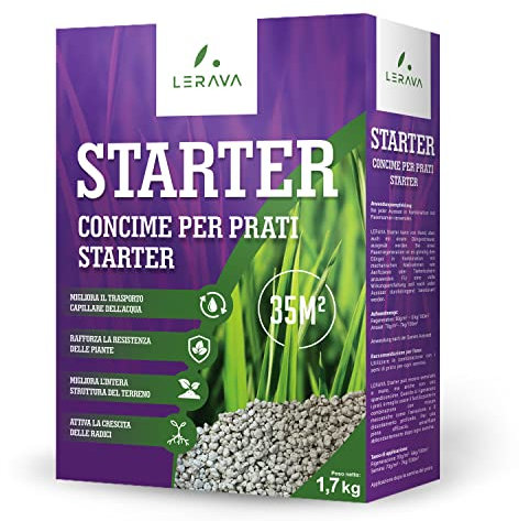 LERAVA® STARTER concime prato [PER SEMINA] - 50m² - Concime starter prato ricco di foforo - Per ottima Crescita e Resistenza dei semi prato - Attiva la germinazione - fertilizzante prato