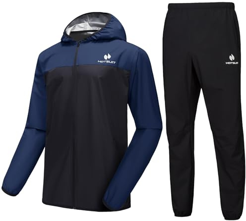 HOTSUIT Bastudräkt för män svettdräkter gym träning bastu jacka byxa helkropp för viktminskning, Mörkblå jacka och byxor, XXL