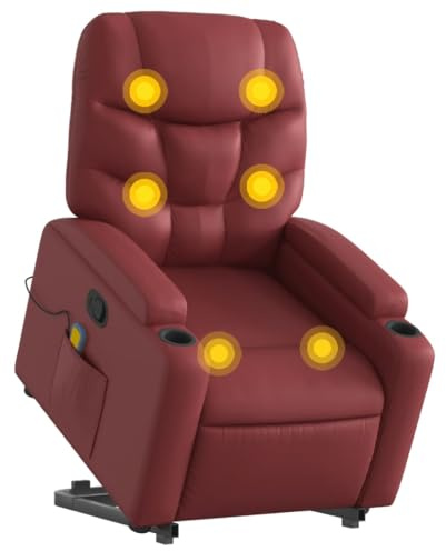 vidaXL Massagesessel, Sessel mit Aufstehhilfe, Relaxsessel mit Liegefunktion Vibrationsfunktion, Fernsehsessel Liegesessel Aufstehsessel, Weinrot Kunstleder