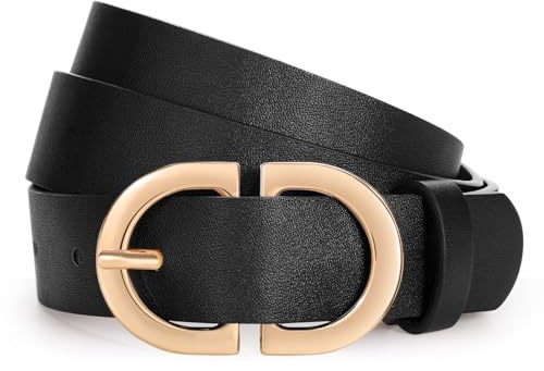 WHIPPY Damen Ledergürtel für Jeans Hosen Leder Gürtel Damengürtel mit goldener Schnalle,Schwarz 120cm